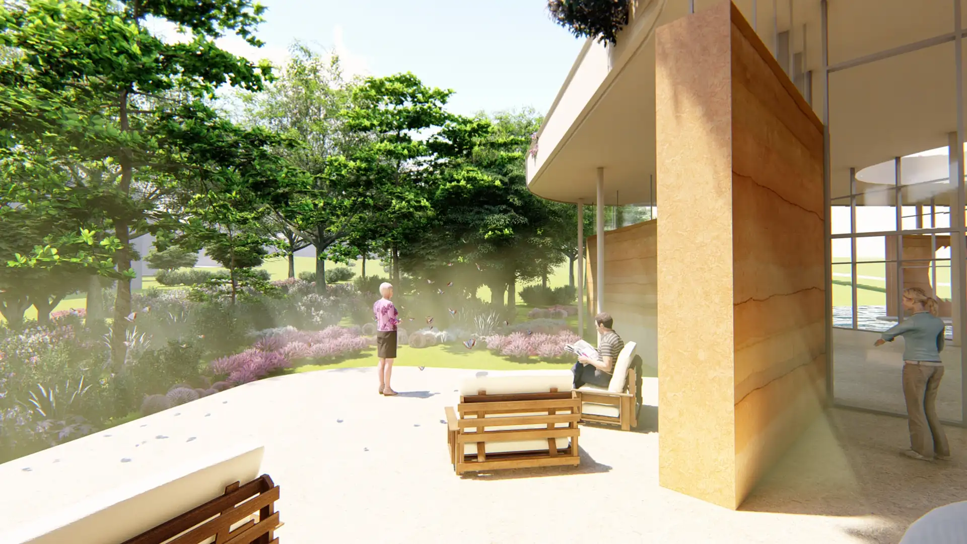 Contemporary courtyard pavilion with landscaped garden — architectural CGI by 3D Vistas