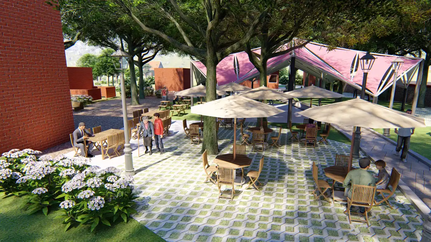 Cafe terrace and planting scheme architectural CGI — 3D Vistas