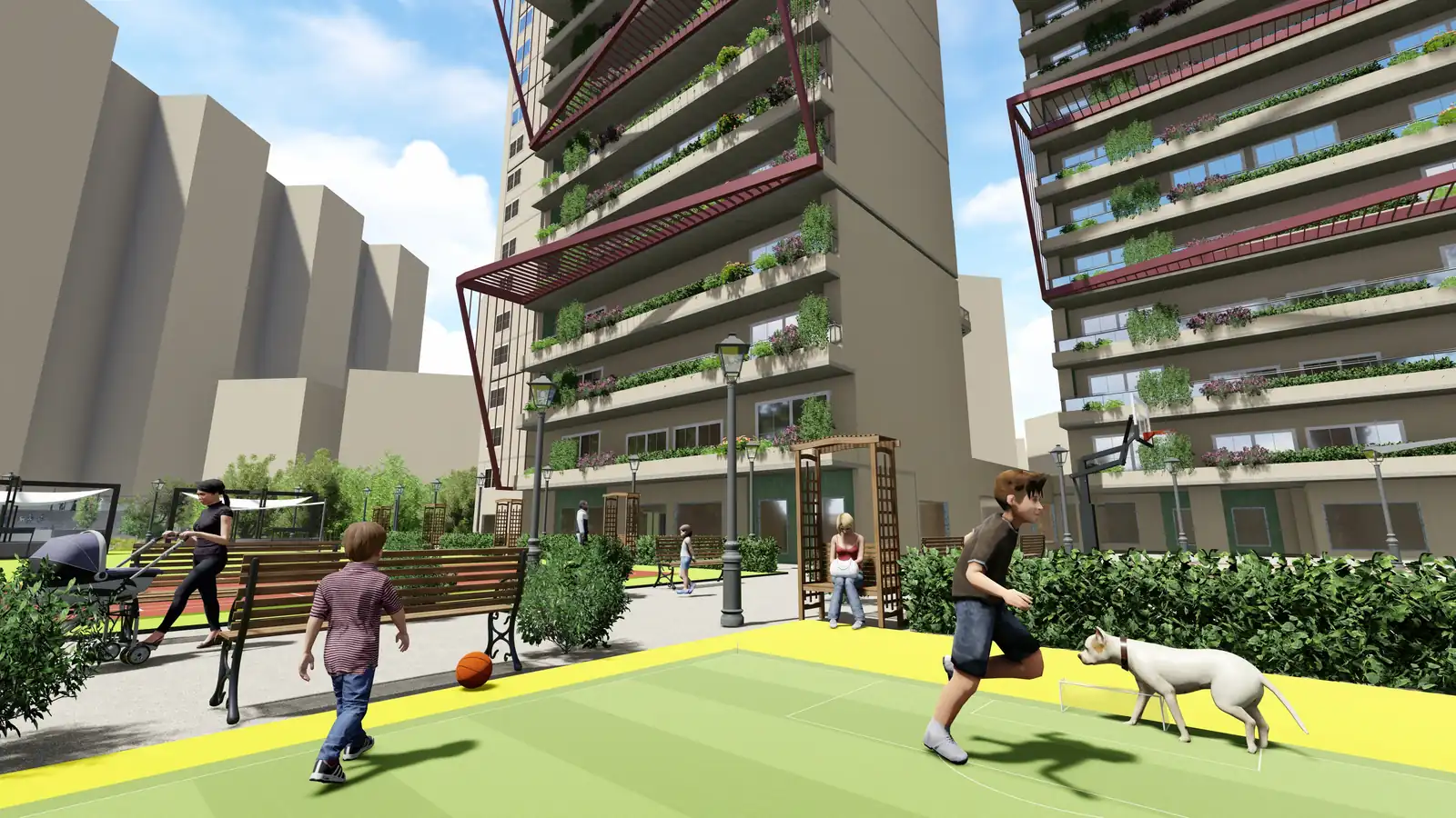 Residential towers with landscaped play space — architectural CGI by 3D Vistas